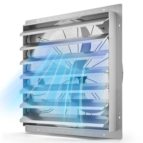 VEVOR 36 Inch Shutter Exhaust Fan Wall Mounted Automatic Louvers Silver, Sturdy Steel Housing, Low Noise, AC Motor, 9761 CFM Ventilation and Cooling for Attic, Garage, Barn, Greenhouse, Workshop - size: 36 Inch