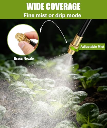 80FT 5/16" Misting Irrigation System for Garden with 30 Adjustable Nozzles | 360° Bendable Copper Nozzles, Quick Connect, Steady Flow, UV-Resistant PE Tubing & Accessories, Garden Beds& Greenhouse - size: 80 FT+30 Nozzles