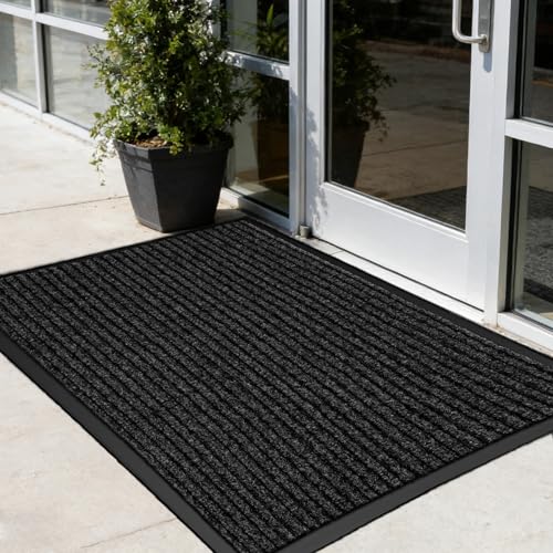 Outdoor Front Door Mat 4x2' Commercial Rugs Rubber Back Non-Slip Waterproof | Heavy Duty Wind Resistant, Entry Floor Mat, for High Traffic Outside Entrance, Business, Garage, Porch, Office, Step, Patio - size: 2' x 4' (Rectangular)