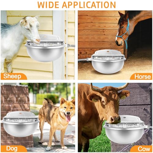 2PCS Automatic Animal Drinking Water Bowl Stainless Steel Waterer Feeder Farm Dog Dispenser Kit Self Filling for Livestock Horse Goat Water Trough with Float Valve Drain Hole Hose Adapter Bolts - size: 2 PCS
