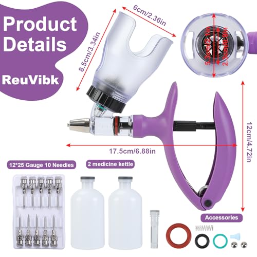 5ml Continuous Self-Refilling Livestock Syringe, 10 Needles Included | Adjustable dosage from 0.5ml to 5ml Veterinary Injection Gun for Chicken, Duck, Pig, Sheep, Cow Poultry - color: Purple