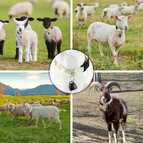 2 Pack Goat Collars with Bells, Floral Adjustable Nylon Collar Set | Adjustable Nylon Collar & Sheep Grazing Copper Bells for Small Farm Animal Sheep Calf Cow Accessories(13.7"-20.5") - color: Light Green Print+ Pink Rose