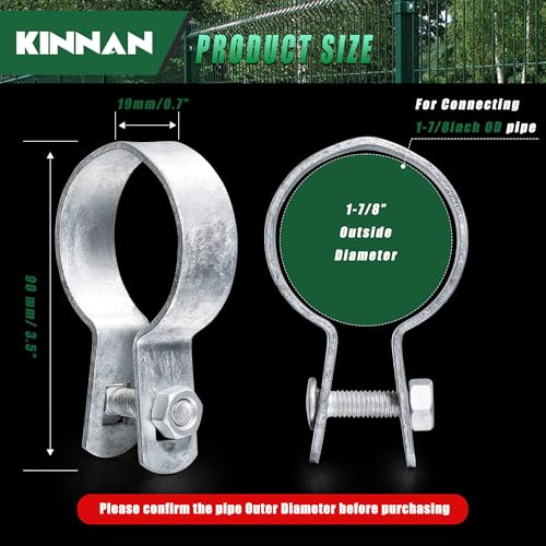 KINNAN 12 Pack 1-7/8'' Galvanized Steel Chain Link Brace Bands with Required Bolts and Nuts, Chain Link Fence Brace Band for Fence, Gate, Posts, Rust-Resistant, Easy to use - size: 1-7/8 inch