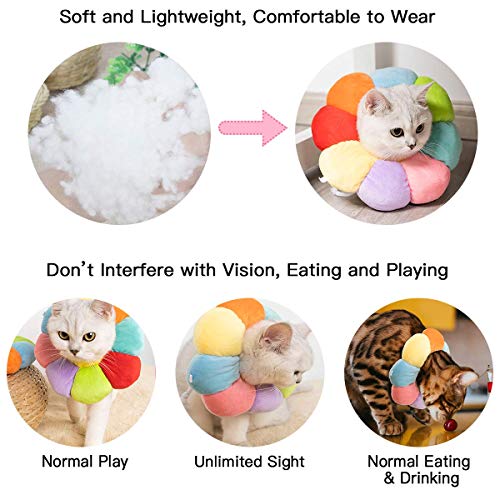 Cat Small Dog Recovery Collar, Cute Neck Cone After Surgery, Adjustable Pet E Collar, Wound Healing Protective Cone Surgery Recovery Elizabethan Collars for Small Pet (M(within 9.5lb), Colorful) - size: M