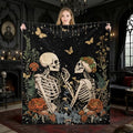 Gothic Floral Skeleton Blanket Gifts for Men Women Kids Moon Starry Night Lovers Throw Blanket Gifts 50"x60" - color: Black