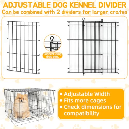 Dog Crate Divider Panel 2-Pack, 16.9" H Adjustable Wire Kennel | Fits 24"-30" Crate(11.8"-22.8"W), Heavy-Duty Metal Splitter, Puppy Potty Training, Grow-With-Me Space Management - size: 16.9"H