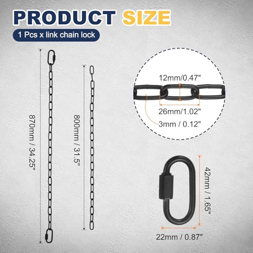 PATIKIL Gate Chain Lock, 34 in x 3mm Dia Alloy Steel Hanging Chain Lock with 2 Clasps for Stall Barn Fence Gate Hammock Swing Punching Sandbag Yoga Gym, Black