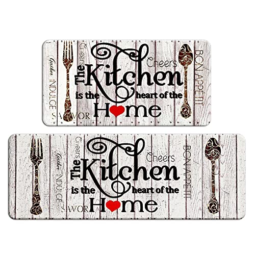 FRESHMINT Farmhouse Kitchen Mats Sets 2 Piece Cushioned Anti-Fatigue Comfort Mat for Home & Office Ergonomically Engineered Memory Foam Kitchen Rug Waterproof Non-Skid, 30" by 17" + 47" by 17",Home - color: Home