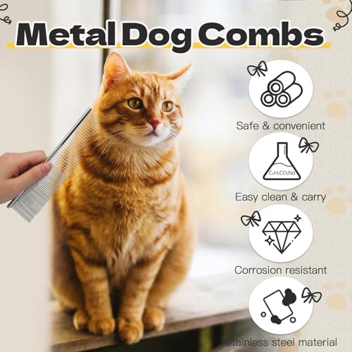 Biaungdo 2 Pcs Dog Grooming Combs Set, Metal Dog Comb | Stainless Steel Removing Tangles and Knot, Cat Brush Grooming Tool for Long Haired Pets