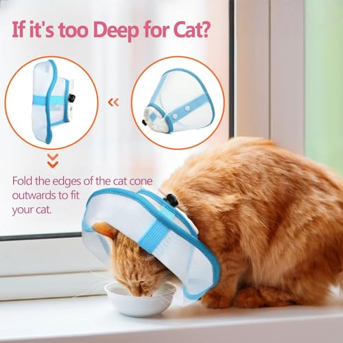 Cat Cone Collar Soft, Lightweight Mesh Recovery E Collar to Stop Licking, Breathable Cone for Cats, Kitten & Small Dogs Surgery, Blue S