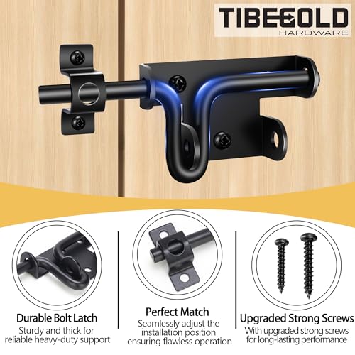 Slide Bolt Gate Latch with Padlock Hole, Heavy Duty Fence Sliding Bolt Gate Latch for Wooden Fence, Slide Latches Outdoor Doors for Wood Vinyl Fence Barn Shed, Black, 1 Pack