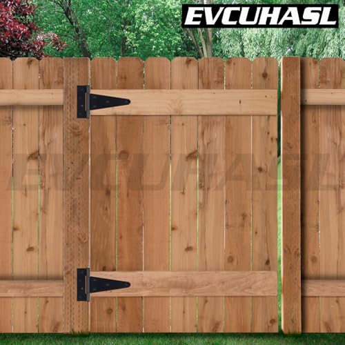 4 Inch T-Strap Gate Hinges, Shed Barn Door Hinges Heavy Duty, Black Tee Hinges for Wooden Fences, Yard Gate, Wrought Hardware Iron Rustproof (2 Pack/Set) - size: 4 Inch