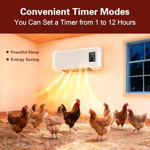 1500W Chicken Coop Heater for Winter, Wall-mounted poultry heater, 5S Fast Heating with Adjustable Temperature (77~99℉), Safe Warm Stove for Chickens, Ducks & Small Pets