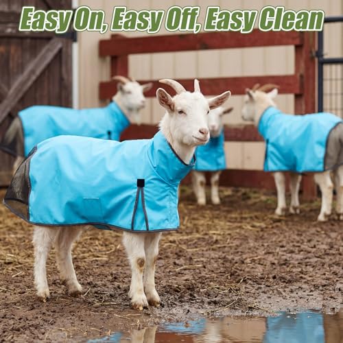 Goat Sheep Blanket -Summer Sun Protection Rain Coat for Show Goats Sheep Lambs Livestock Lightweight Waterproof Fly Sheet with Adjustable Belly Straps(M) - size: M