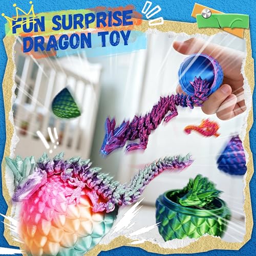 Impossmaker 6pcs 3D Printed Dragon Eggs | Cool Articulated Crystal Dragon Toys for Boys Kids Teen, Surprise Dinosaur Eggs for Party Favors, Fun Goodie Bag Stuffers - style: 6P-S1