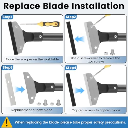 Floor Scraper Long Handle, 31"- 58" Razor Blade Floor Scraper Heavy Duty Tool with 10 Blades for Cleaning Wall Razor Glass Wall Gum Paint Tile Glue Adjustable Metal Pole (58)