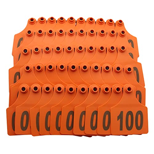 100PCS Cattle Ear Tags 001-100 Numbered Plastic Farm Identification | 4.1x3 Inch Oversize Tags for Cattle Cows Goats Sheep Pigs Hog Calf, Laser Printed Herd Management (001-100, Orange) - color: Orange