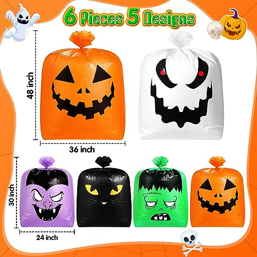 Qilery 6 Pcs Halloween Leaf Lawn Bags Plastic Pumpkin Trash Bags for Leaves with Twist Ties for Halloween Yard Garden Outdoor Party Favors Decorations - style: Halloween