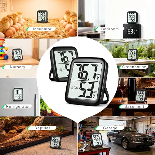 Antonki 2 Pack Room Thermometer Indoor Hygrometer | Monitor Temperature & Humidity, Accurate, Fast Read, Easy To View, Magnetic/Kickstand/Hanging, ℉/℃, w/ Battery, Compact - color: 2 Pcs * Classic Black ( 97%+ Choice )