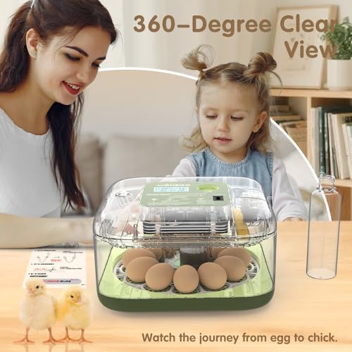 HOWOOlUA 12 Egg Incubator for Hatching Eggs with Auto Turn, Temp & Humidity Control, Built-in Candler Large Capacity Egg Incubator for Chicken Duck Goose Eggs