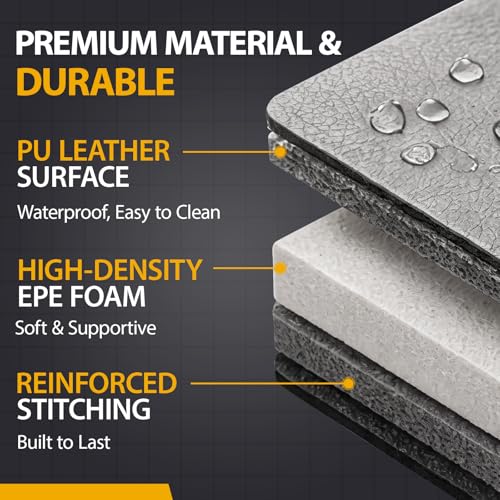 Breling Large Livestock Folding Fitting Mat 71” x 24”, 2” Thick Kneeling Pad with Carry Handle Portable, Gray Foldable Waterproof PU Leather Work Mat for Grooming, Farrier, Garage, Gardening & Outdoor