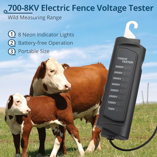 Electric Fence Tester 8KV, Fence Voltage Tester 8 Neon Lights Fault Finder | Battery-Free Portable Tool for Safe Fence Testing on Farms, Ranches, Homesteads (Livestock/Pasture) - style: 700V-8000V Fence Voltage Tester