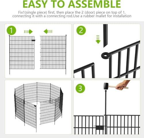Toolterritary 10 Panels No Dig Garden Fence with Gate, 40 in(H) X 24.2 ft(L) Metal Fence Panels, Thickened Rustproof Garden Fencing, Animal Barrier Fence for for Dogs, Rabbits, Landscape, Patio - size: 40 in(H)×29in(L)