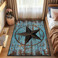 Western Area Rug 4x6,Rustic Barn Texas Star on Old Wooden Plank,Teal Carpets for Living Room,Ultra-Thin Washable Throw Rugs Indoor Non Slip Accent Floor Mats for Bedroom,Dining Room,Laundry Room - size: 4'x6'