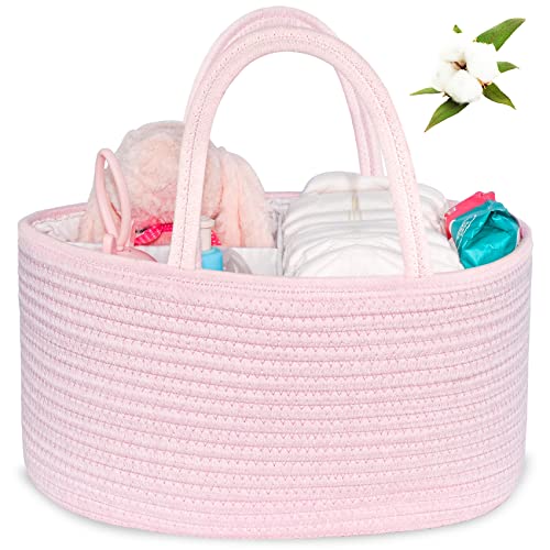 ABenkle Diaper Caddy Organizer - Cotton Rope Nursery Storage Basket for Baby Essentials, Boys & Girls Shower Gift, Changing Table Organizer - color: All Pink, size: Large