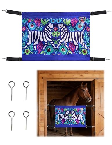 Harrison Howard Horse Stall Guard with Adjustable Straps and Sturdy Spring Hooks Included Aisle Guard Stall Guard for Horses,Zebra in Flowers - color: Zebra in Flowers