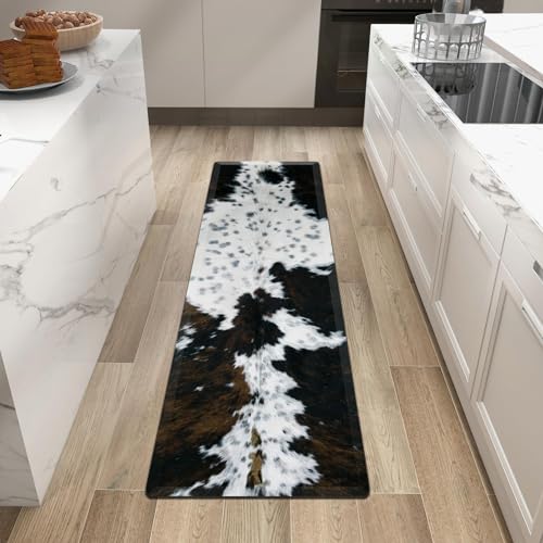 Tyrot Cowhide Kitchen Mat Cushioned Anti Fatigue, 17.3x60 | 4/5 Inch Thick, Western Cow, Bevel Edge, Non Slip PVC Waterproof, Standing Desk Ergonomic Comfort Rugs for Sink, Laundry - size: 59"L x 17.3"W x 0.5"Th