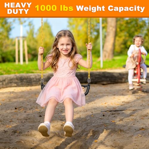 SELEWARE 2Pcs 60" Hanging Swing Chain Yellow Plastic Coated Hanging Chains | 1000LB Capacity Porch Swing Chain with 4 Carabiners, Hammock Hardware Kit for Hanging Chair, Punching Bag, Indoor Outdoor Gym - color: Yellow, size: 60" (2 Pcs)