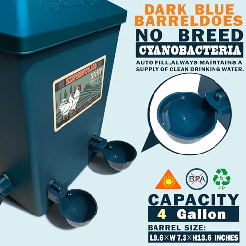 Chicken Waterer with Float Controlled Automatic Set, Chicken Coop Accessories - No Manual Water refilling Needed, 4 Gallon（Compatible with 5/8-inch and 3/4-inch Water Pipes, 60-inch Water Supply Pipe - color: Navy Blue