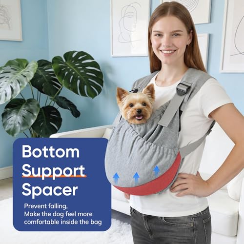 Supet Dog Sling Carrier for Pets, Adjustable Hands Free Front Chest Pouch | Reduces Back & Neck Pain Anti-Anxiety Backpack, 62% Cotton Blend Soft Bag, Fit Dogs, Cats, Puppy (Grey Plus 11-18Lbs) - color: Grey, size: Plus ( 11 - 18Lbs )