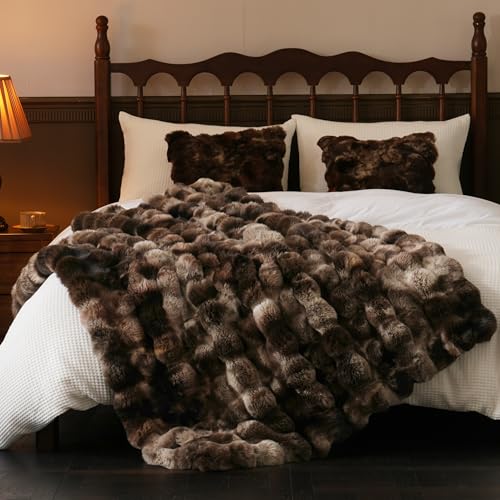 BENVWE Fluffy Faux Fur Throw Blanket for Couch, Soft Plush Thick Cozy Fuzzy Luxury Minky Bubble Blanket for Home Living Room Decor Gift for Women, Tie-dye Coffee, 60" x 80", 1100GSM - color: Tie-dye Coffee, size: Twin(60" x 80")