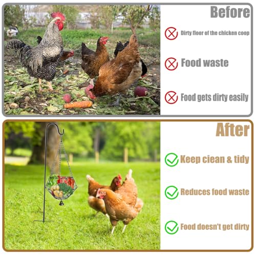 Hanging Chicken Feeder,Chicken Toys for Coop, Foldable Poultry Vegetable Fruits Feeder Basket with Shepherd's Hook, Veggie Treat Ball Boredom Toys for Chicken Coop