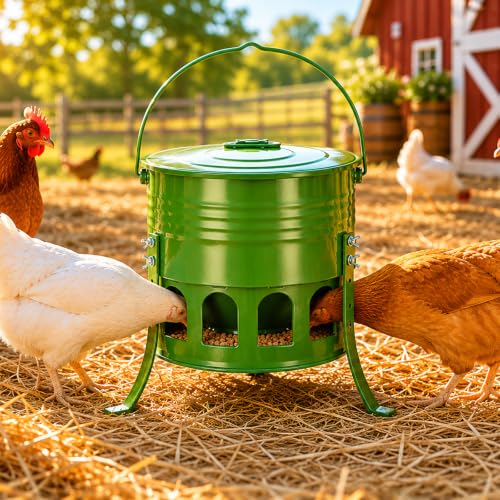 Tgeyd Metal Chicken Feeder, 20lb Large Chicken Feeder with 12 Feeding Ports | Durable Metal Construction, Clean Modern Look, 4 Adjustable Height Settings, Easy Assembly for Backyard Chicken Keeping