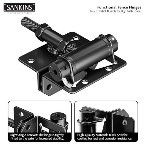 Heavy-Duty Self-Closing Gate Hinges, 90-Degree Adjustable Heavy-Duty Gate Hinges for Metal/PVC/Vinyl/Wood Fences, Narrow Fence Gate Hardware Door Hinges with Adjustable Tension, 2-Pack