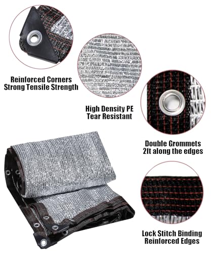 Reflective Aluminet Shade Cloth with Grommets,Durable Mesh Tarp,70% 6.5'x6' | Heavy Duty UV Resistant Shade Cover for Garden, Patio, Car Parking, Camping, Kennel, Chicken Coop, Greenhouse - size: 6.5FT X 6FT - 70%
