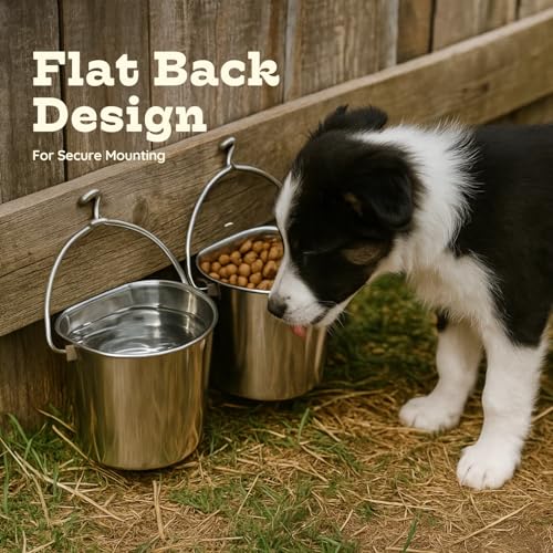 Flat Sided Stainless Steel Bucket 2 Quart Hanging Feeding Pail for Small Dogs Cats Birds, Fits Kennel Cages Compatible, Heavy Duty Food and Water Feeder, 0.5 Gallon Silver Buckets 2 Packs - size: 2 Quart (Pack of 2)