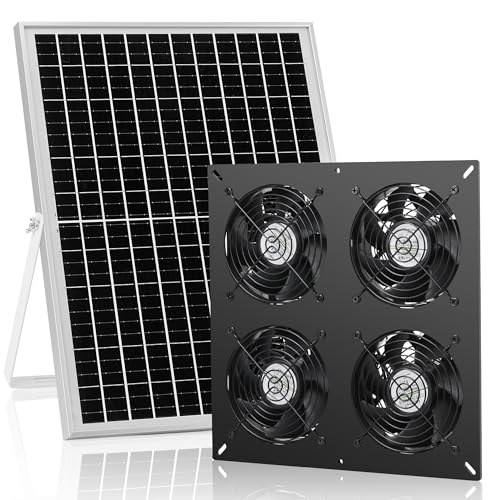 Fanspex Solar 4 Fan Kit Waterproofed for Chicken Coop, Greenhouse & Shed | High Velocity Solar Powered Fans for Outdoor Intake or Exhaust Air - size: 4 Fan Kit