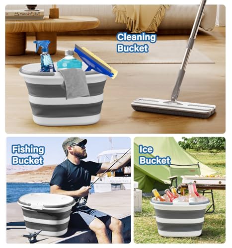 Lesipee Upgraded 16L Collapsible Mop Bucket with Multi-Functional Lid, 4-in-1 Foldable Silicone Tub with Table Surface, Floor Stand, Space Saving 4.2 Gallon Storage Solution for Home & Outdoor - style: 16 Bucket with Cover