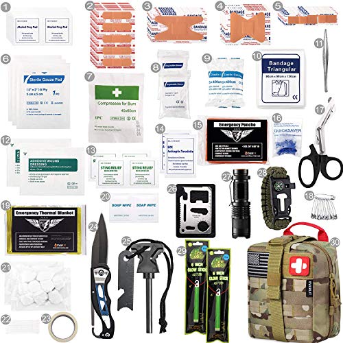 EVERLIT 250 Pcs Survival First Aid Kit | IFAK Outdoor Survival Kit Emergency Kit For Camping Hiking Hunting Earthquake Emergency Preparedness - color: Camo