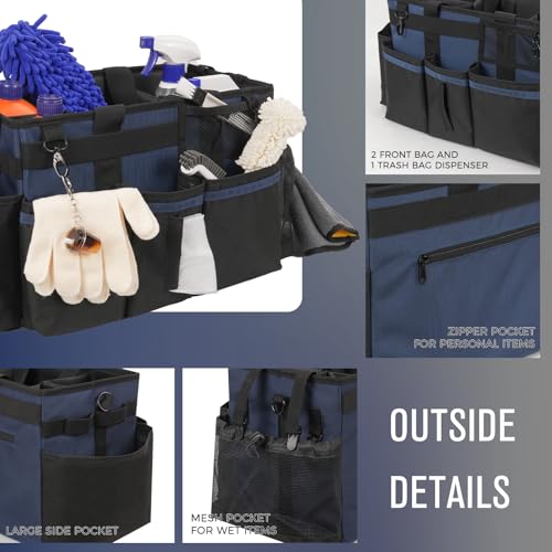 SCAVATA Wearable Cleaning Caddy, Cleaning Caddy Supplies Organizer with Handle & Shoulder Straps for Housekeepers, Under Sink & Car Cleaning Tool Organizers Bag with 4 Foldable Divider (NavyBlue) - color: NavyBlue