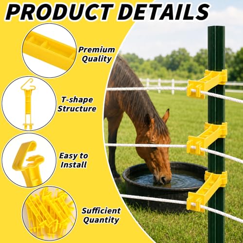100 Pcs 5 inch Snap Type T Post Insulators Extender Electric Fence Insulators Extended Snug Fitting T Post Electric Fence Wire Clips for Yard Agricultural Ranchers Farm (Yellow)