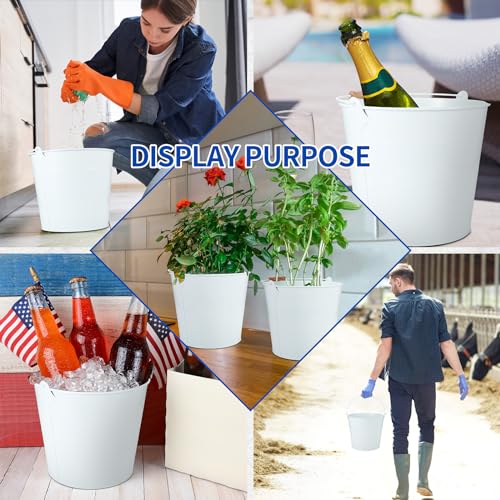 Didaey 12 Pcs 9 Quart Large Galvanized Metal Buckets with Handle Inch Heavy Duty Stainless Steel Pails Round Pail for Party Wedding, Crafts, Utensils, Table Centerpieces (White) - color: White