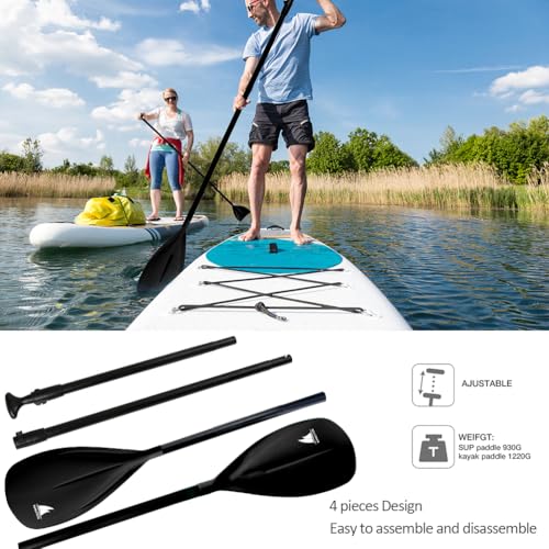 Karltion SUP Paddle - 3-Piece Adjustable Aluminium SUP Paddle with Glass Fiber Blade for Surfing, Floating, Water Sports - color: Black and Black