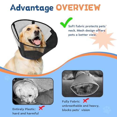Dog Cone Collar Soft to Stop Licking Surgery Recovery Alternative | Large Medium Dogs, Breathable Mesh, Soft Liner, Surgery Spay Neuter Wound Care, Adjustable, Comfortable, Clear - color: Black and Blue, size: L(Depth: 9.8in, Girth: 13.9-17.3in)
