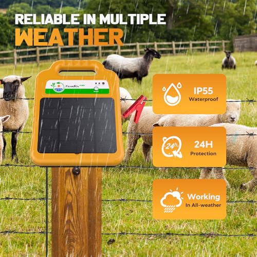 Solar Electric Fence Kit for Livestock,10 Miles Fence Charger | 8KV Output Electric Fence Charger, 0.2 Joules Solar Charger, 4.3W Solar Panel, 10400mAh Battery for Long-Lasting Use - color: Yellow