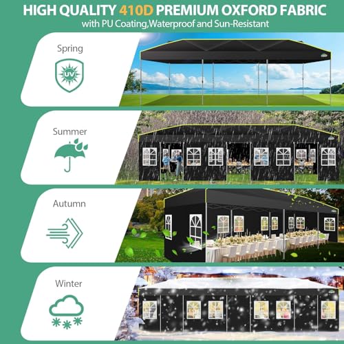 COBIZI 10x30 Pop Up Canopy with Sidewalls, One Push Easy Setup, Black | Canopy UPF 50+ Waterproof Gazebo Party Tents for Parties, Backyard, Commercial Event - color: Black(1-year warranty), size: 10x30 with Sidewalls